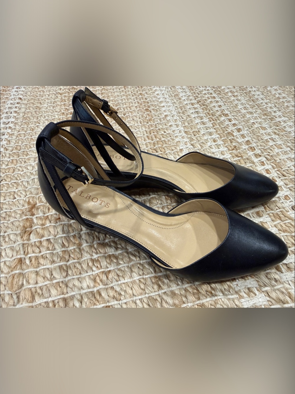 Talbots Black Pointed-Toe Ankle-Strap Wedge 7.5
